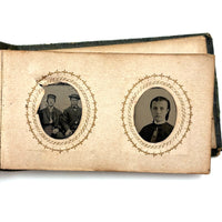 1860s Gem Tintype Album, 28 + 2, with Sailors, Soldiers, Sisters, Wounded, From Jaffrey, NH Estate