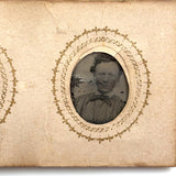 1860s Gem Tintype Album, 28 + 2, with Sailors, Soldiers, Sisters, Wounded, From Jaffrey, NH Estate