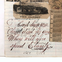 One Last Notebook Page with Cipher Writing (and God Loves You + Clippings on Reverse), 1887