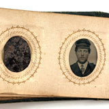 1860s Gem Tintype Album, 28 + 2, with Sailors, Soldiers, Sisters, Wounded, From Jaffrey, NH Estate