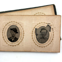 1860s Gem Tintype Album, 28 + 2, with Sailors, Soldiers, Sisters, Wounded, From Jaffrey, NH Estate