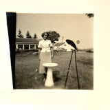 Woman with Stork and Bird Bath at Gulf Gas Station, Curious Little Trick Snapshot, c. 1940s