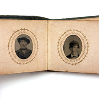 1860s Gem Tintype Album, 28 + 2, with Sailors, Soldiers, Sisters, Wounded, From Jaffrey, NH Estate