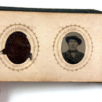 1860s Gem Tintype Album, 28 + 2, with Sailors, Soldiers, Sisters, Wounded, From Jaffrey, NH Estate