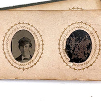 1860s Gem Tintype Album, 28 + 2, with Sailors, Soldiers, Sisters, Wounded, From Jaffrey, NH Estate