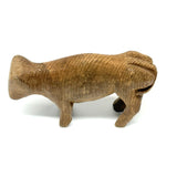Sweet Old Hand-Carved Pine Bovine with Warm Patina and Wrapped Tail