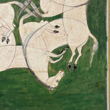 Interlaced Horses, Stunning Antique Gouache Indo-Persian Miniature Painting on Card, Framed as Found