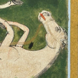 Interlaced Horses, Stunning Antique Gouache Indo-Persian Miniature Painting on Card, Framed as Found