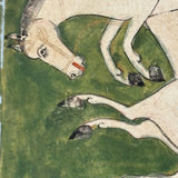 Interlaced Horses, Stunning Antique Gouache Indo-Persian Miniature Painting on Card, Framed as Found