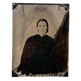 Woman in Black with Painterly Tree, Curious Full Plate Folk Art Tintype