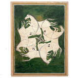 Interlaced Horses, Stunning Antique Gouache Indo-Persian Miniature Painting on Card, Framed as Found