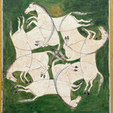 Interlaced Horses, Stunning Antique Gouache Indo-Persian Miniature Painting on Card, Framed as Found