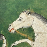 Interlaced Horses, Stunning Antique Gouache Indo-Persian Miniature Painting on Card, Framed as Found