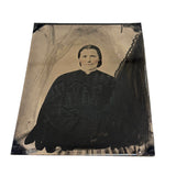 Woman in Black with Painterly Tree, Curious Full Plate Folk Art Tintype