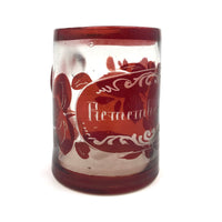 Remember Me, Victorian Hand-blown Glass Sentiment Mug (with Original Rim Imperfection)