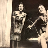 Air Pump, Halter Top, Vintage Snapshot of Two Young Women in Garage