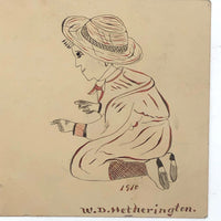 Antique Hand-drawn Postcard, Boy with Elephant and Frog