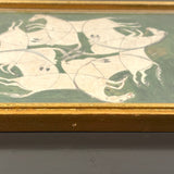 Interlaced Horses, Stunning Antique Gouache Indo-Persian Miniature Painting on Card, Framed as Found