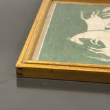 Interlaced Horses, Stunning Antique Gouache Indo-Persian Miniature Painting on Card, Framed as Found