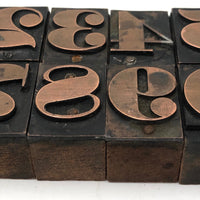 Another Great Set of Numbers 0 through 9 Copper on Wood Printing Blocks