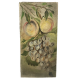 Peaches and Grapes, Antique Folk Art Oil on Board Painting