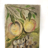 Peaches and Grapes, Antique Folk Art Oil on Board Painting