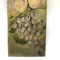 Peaches and Grapes, Antique Folk Art Oil on Board Painting