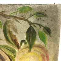 Peaches and Grapes, Antique Folk Art Oil on Board Painting