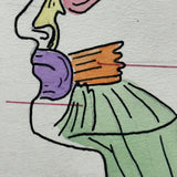 Muscles of the Head, Mid 20th Century Ink and Waterclor School Anatomy Diagram on Board