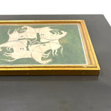 Interlaced Horses, Stunning Antique Gouache Indo-Persian Miniature Painting on Card, Framed as Found