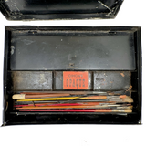 1880s Monogrammed Tin Painter's Box with Palette, Brushes, and Watercolor Tin