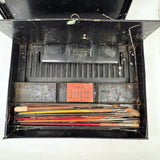 1880s Monogrammed Tin Painter's Box with Palette, Brushes, and Watercolor Tin