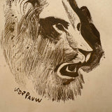 Ready to Roar, Small Mounted Lion Monoprint by Victor DePauw, c. Mid 20th Century