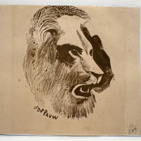 Ready to Roar, Small Mounted Lion Monoprint by Victor DePauw, c. Mid 20th Century