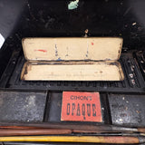 1880s Monogrammed Tin Painter's Box with Palette, Brushes, and Watercolor Tin