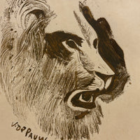 Ready to Roar, Small Mounted Lion Monoprint by Victor DePauw, c. Mid 20th Century