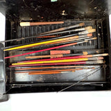 1880s Monogrammed Tin Painter's Box with Palette, Brushes, and Watercolor Tin