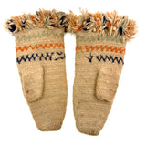 SOLD Very Tender, Densely Knit, Heavy Wool Presumed Antique Swedish Child's Mittens with Embroidery and Fringe