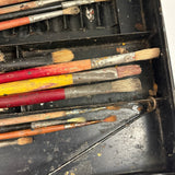 1880s Monogrammed Tin Painter's Box with Palette, Brushes, and Watercolor Tin