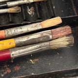 1880s Monogrammed Tin Painter's Box with Palette, Brushes, and Watercolor Tin