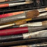 1880s Monogrammed Tin Painter's Box with Palette, Brushes, and Watercolor Tin