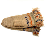 SOLD Very Tender, Densely Knit, Heavy Wool Presumed Antique Swedish Child's Mittens with Embroidery and Fringe
