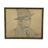 Humphrey Bogart with Cigarette, Charmingly Naive Vintage Graphite Drawing