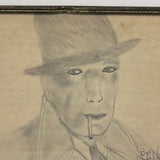 Humphrey Bogart with Cigarette, Charmingly Naive Vintage Graphite Drawing