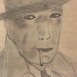 Humphrey Bogart with Cigarette, Charmingly Naive Vintage Graphite Drawing