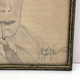 Humphrey Bogart with Cigarette, Charmingly Naive Vintage Graphite Drawing