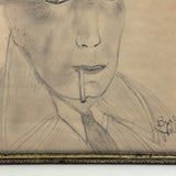 Humphrey Bogart with Cigarette, Charmingly Naive Vintage Graphite Drawing