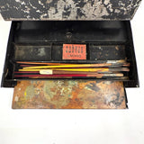 1880s Monogrammed Tin Painter's Box with Palette, Brushes, and Watercolor Tin