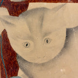 Three Cats with Blue String, c. 1870s Theorem Watercolor in Period Frame