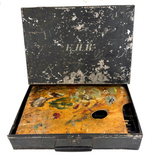1880s Monogrammed Tin Painter's Box with Palette, Brushes, and Watercolor Tin